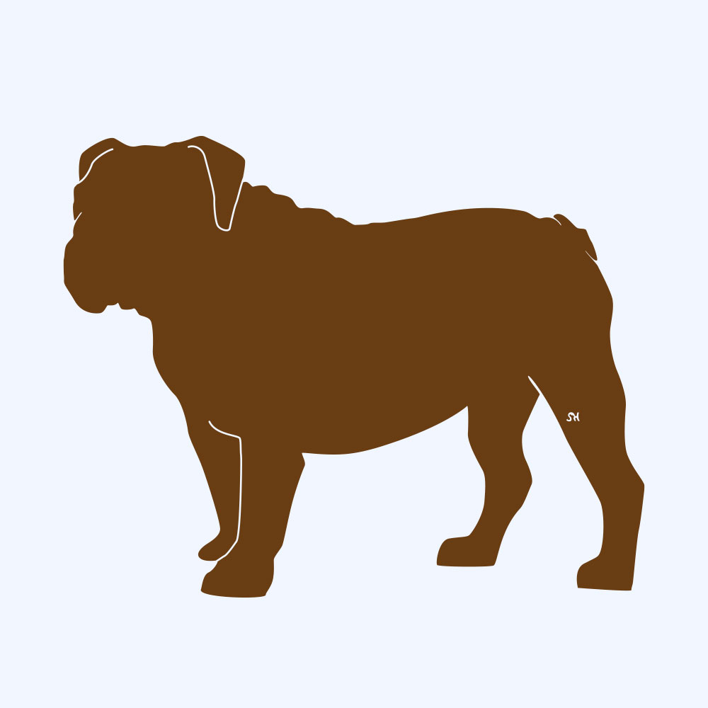 Rostfigur-Prototyp – rostbraun eingefärbte Form der Hunderasse englischer Bulldogge
