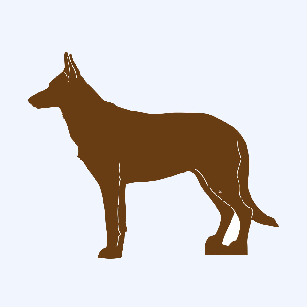 Rostprototyp – rostbraun eingefärbte Form der Rostfigur weisser Schäferhund Stockhaar