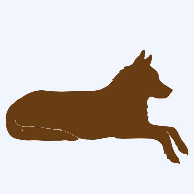 Rostbraun eingefärbter Prototyp der Rostfigur Wolf liegend