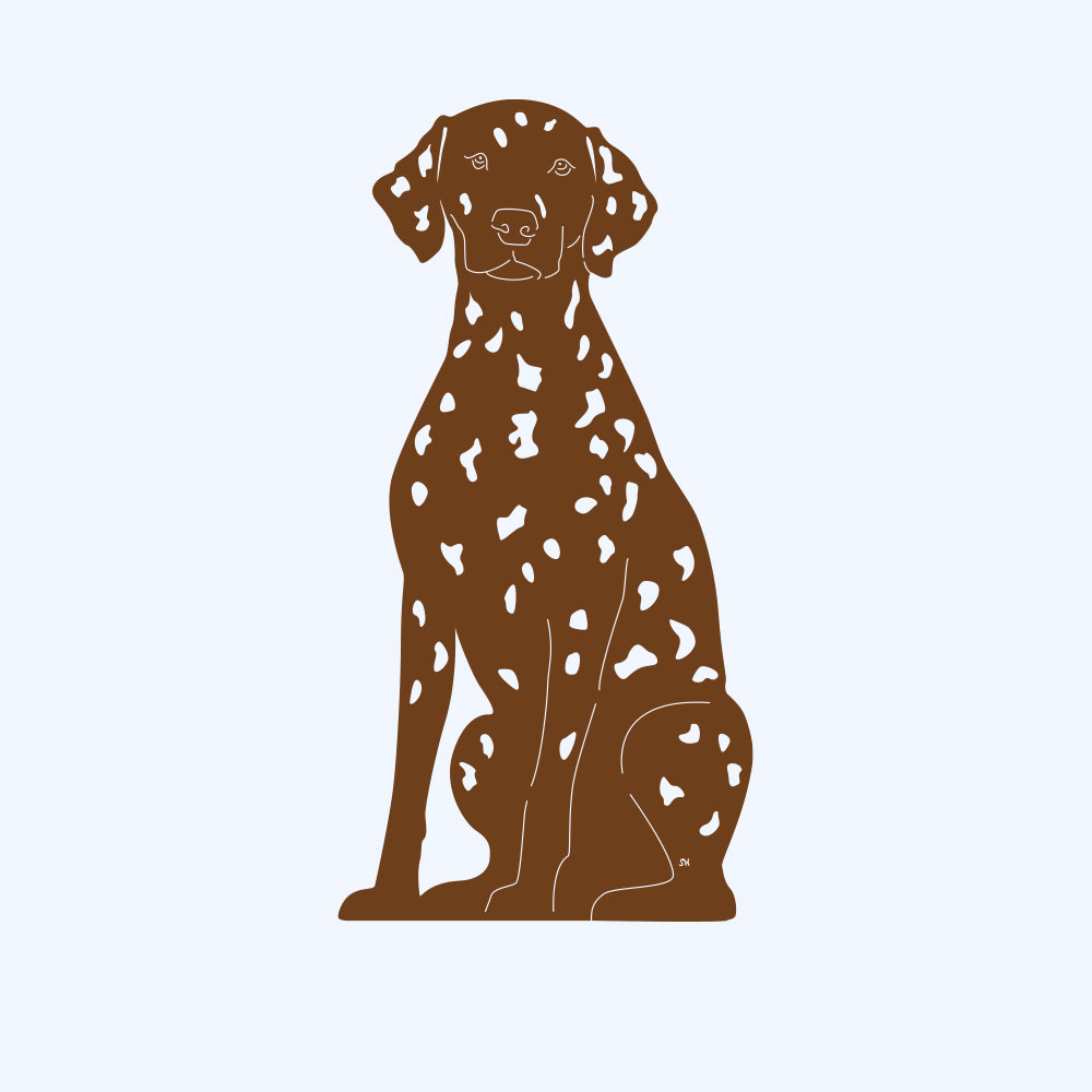 Rostfigur Prototyp – rostbraune Form der Hunderasse sitzender Dalmatiner