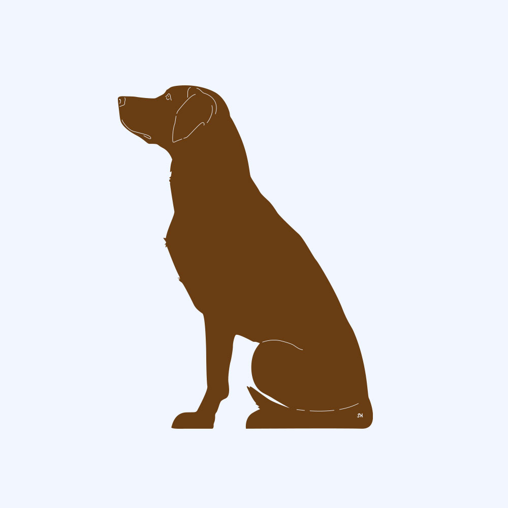 Rostfigur-Prototyp – rostbraun eingefärbte Form der Hunderasse sitzender Labrador